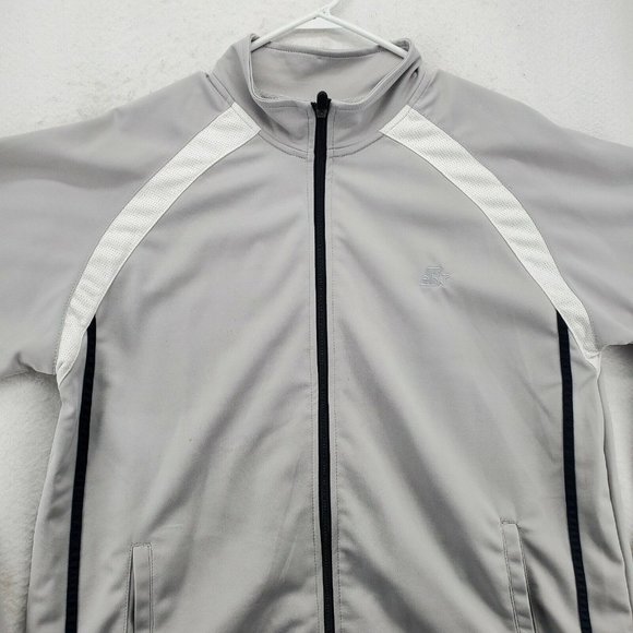 Starter Jacket Men's Full Zip High Neck Long Sleeve Pockets Gray Large - Picture 5 of 11